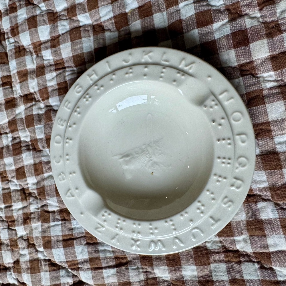 1950s Sightless Enterprises braille alphabet and guide dog ashtray / coin tray
